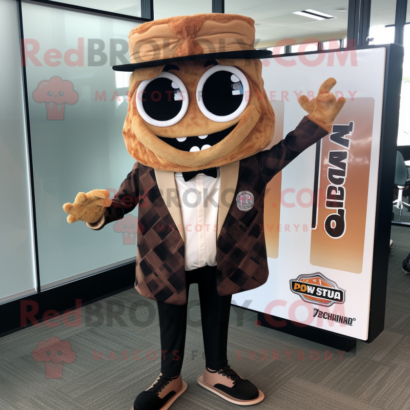 Brown Pizza Slice mascot costume character dressed with a Blazer and Headbands Brown Pizza Slice mascot costume character dressed with a Blazer and Headbands