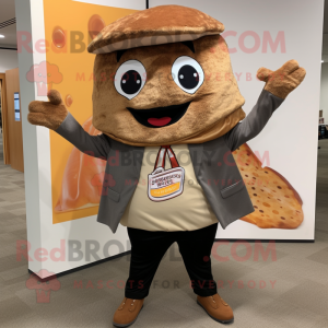 Brown Pizza Slice mascot costume character dressed with a Blazer and Headbands