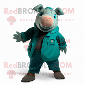 Teal Pig mascot costume character dressed with a Chinos and Wraps