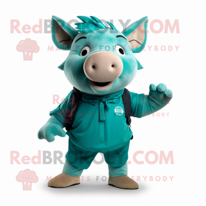 Teal Pig mascot costume character dressed with a Chinos and Wraps