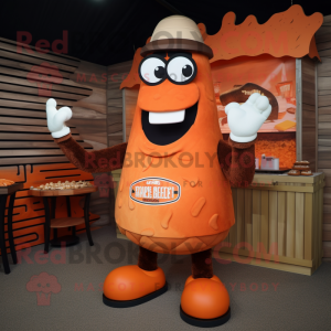 Orange Bbq Ribs mascot costume character dressed with a Henley Tee and Earrings