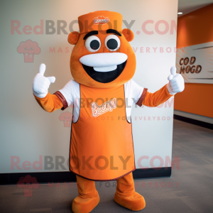 Orange Bbq Ribs mascot costume character dressed with a Henley Tee and Earrings