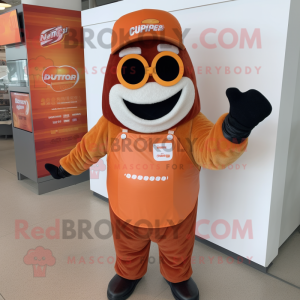 Orange Bbq Ribs mascot costume character dressed with a Henley Tee and Earrings