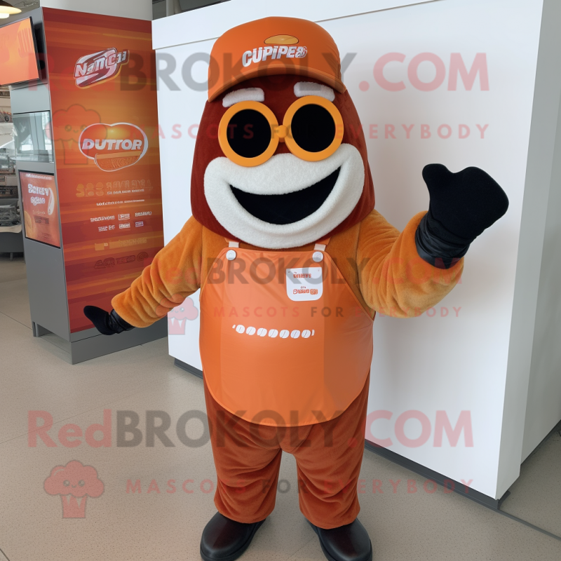 Orange Bbq Ribs mascot costume character dressed with a Henley Tee and Earrings Orange Bbq Ribs mascot costume character dressed with a Henley Tee and Earrings