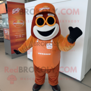 Orange Bbq Ribs mascot costume character dressed with a Henley Tee and Earrings