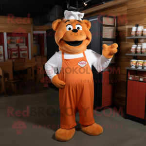 Orange Bbq Ribs mascot costume character dressed with a Henley Tee and Earrings