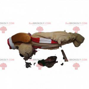 Mascote cachorro marrom com chapéu de Natal - Redbrokoly.com
