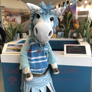 Blue Quagga mascot costume character dressed with a Corduroy Pants and Keychains