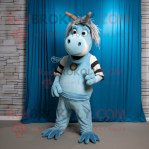 Blue Quagga mascot costume character dressed with a Corduroy Pants and Keychains