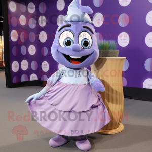 Lavender Plate Spinner mascot costume character dressed with a Wrap Skirt and Keychains