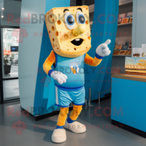 Sky Blue Grilled Cheese Sandwich mascot costume character dressed with a Running Shorts and Hairpins