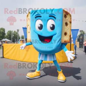Sky Blue Grilled Cheese Sandwich mascot costume character dressed with a Running Shorts and Hairpins
