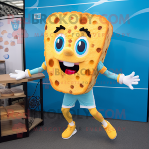 Sky Blue Grilled Cheese Sandwich mascot costume character dressed with a Running Shorts and Hairpins