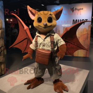 Rust Bat mascot costume character dressed with a Mom Jeans and Messenger bags