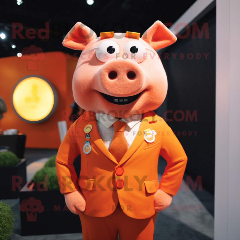 Orange Pig mascot costume character dressed with a Suit and Rings Orange Pig mascot costume character dressed with a Suit and Rings