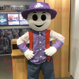 Lavender Goulash mascot costume character dressed with a Button-Up Shirt and Beanies