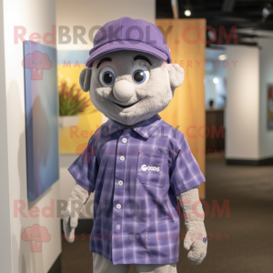 Lavender Goulash mascot costume character dressed with a Button-Up Shirt and Beanies