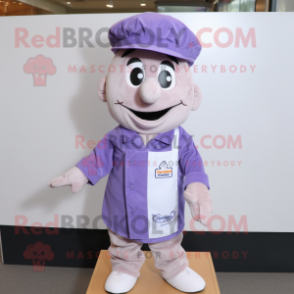 Lavender Goulash mascot costume character dressed with a Button-Up Shirt and Beanies