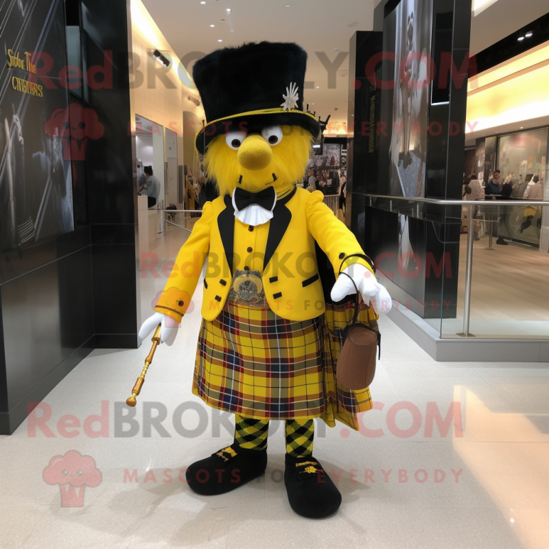 Yellow Bagpipe mascot costume character dressed with a Tuxedo and Shoe clips Yellow Bagpipe mascot costume character dressed with a Tuxedo and Shoe clips