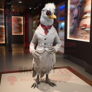 Silver Pheasant mascot costume character dressed with a Dress Pants and Eyeglasses