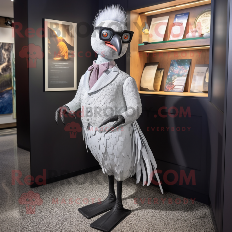 Silver Pheasant mascot costume character dressed with a Dress Pants and Eyeglasses Silver Pheasant mascot costume character dressed with a Dress Pants and Eyeglasses