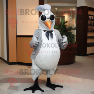 Silver Pheasant mascot costume character dressed with a Dress Pants and Eyeglasses