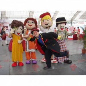 4 mascots of girls and boys with colorful clothes -