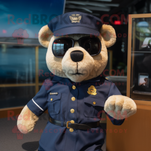 Navy Bear mascot costume character dressed with a Poplin Shirt and Sunglasses