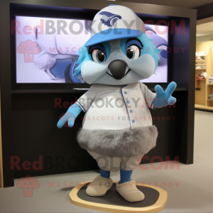 Gray Blue Jay mascot costume character dressed with a Mini Skirt and Hats