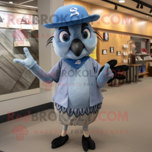 Gray Blue Jay mascot costume character dressed with a Mini Skirt and Hats