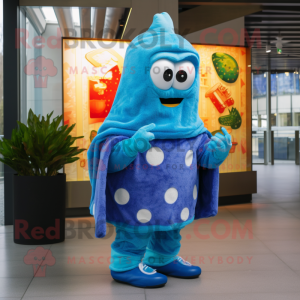 Blue Enchiladas mascot costume character dressed with a Sweater and Gloves