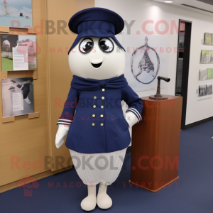 Navy Pear mascot costume character dressed with a Pencil Skirt and Berets