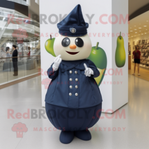 Navy Pear mascot costume character dressed with a Pencil Skirt and Berets