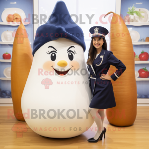 Navy Pear mascot costume character dressed with a Pencil Skirt and Berets