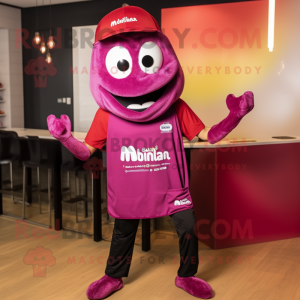 Magenta Paella mascot costume character dressed with a Graphic Tee and Caps