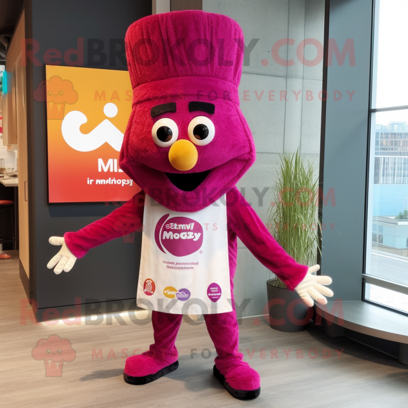 Magenta Paella mascot costume character dressed with a Graphic Tee and Caps