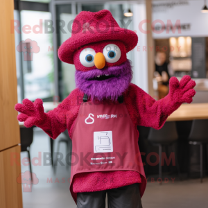 Magenta Paella mascot costume character dressed with a Graphic Tee and Caps
