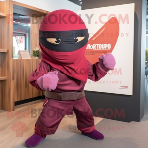 Maroon Ninja mascot costume character dressed with a Cover-up and Berets