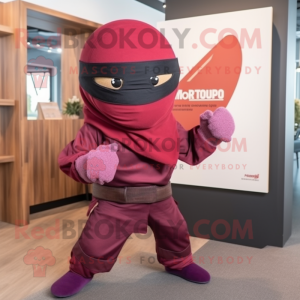 Maroon Ninja maskot kostume...