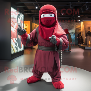 Maroon Ninja mascot costume character dressed with a Cover-up and Berets