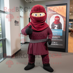 Maroon Ninja mascot costume character dressed with a Cover-up and Berets