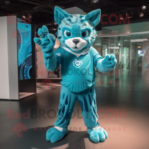 Cyan Bobcat maskot drakt...