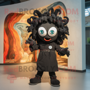 Black Medusa mascot costume character dressed with a Parka and Headbands