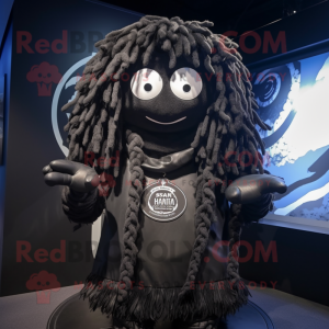 Black Medusa mascot costume character dressed with a Parka and Headbands