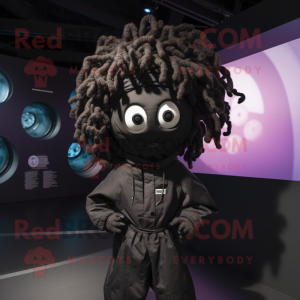 Black Medusa mascot costume character dressed with a Parka and Headbands