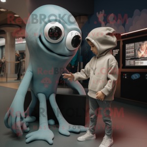 Gray Squid mascot costume character dressed with a Turtleneck and Watches