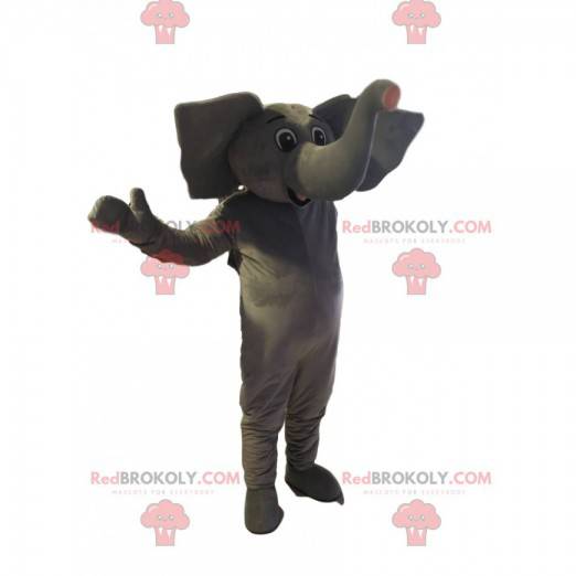 Grå elefantmaskot med gigantiske ører - Redbrokoly.com