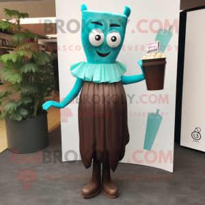 Teal Chocolate Bar mascot costume character dressed with a Cocktail Dress and Clutch bags