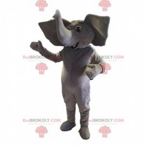 Mascotte d'éléphant gris avec des oreilles géantes -
