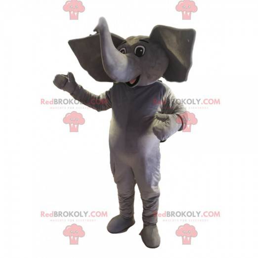 Grå elefantmaskot med jätteöron - Redbrokoly.com